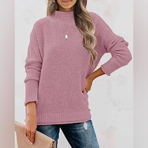 Merokeety long sleeve high neck knit ribbed sweater in mauve. Size S NWT!